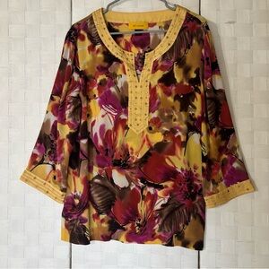 St. John Women's Floral Blouse - Red, Pink, Yellow, Brown